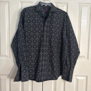 Men's Bugatchi Button Down Shirt Size M Black Gray Patterned(413T)